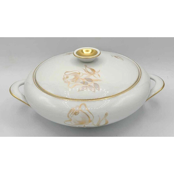 Vintage KPM Krister Germany Covered Serving Bowl. Gold Rose Design - Picture 4 of 14